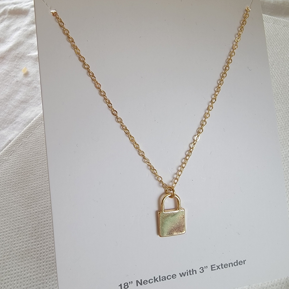 Padlock Pendant Necklace | Gold Tone | Small Charm